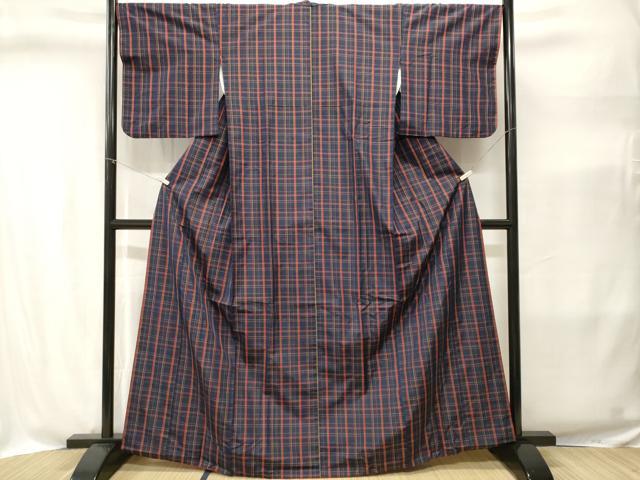 平和屋着物■上質な紬 格子柄 正絹 逸品 CABI8379ev