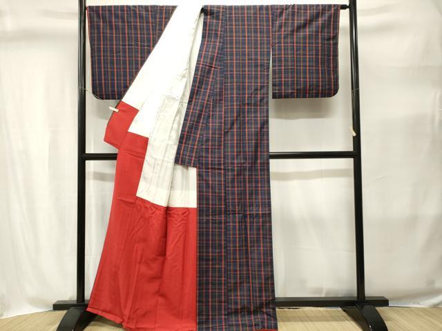 平和屋着物■上質な紬 格子柄 正絹 逸品 CABI8379ev