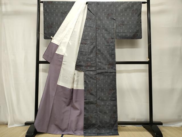 平和屋着物■上質な紬 草花麻の葉文様 正絹 逸品 CABI8392ev