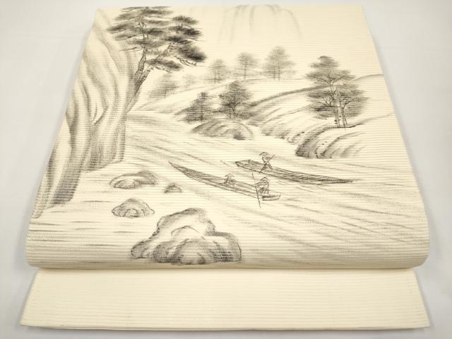 平和屋着物*夏物 九寸名古屋帯 手描き 人物風景文 正絹 逸品 CABI8417tx