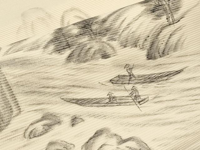 平和屋着物*夏物 九寸名古屋帯 手描き 人物風景文 正絹 逸品 CABI8417tx