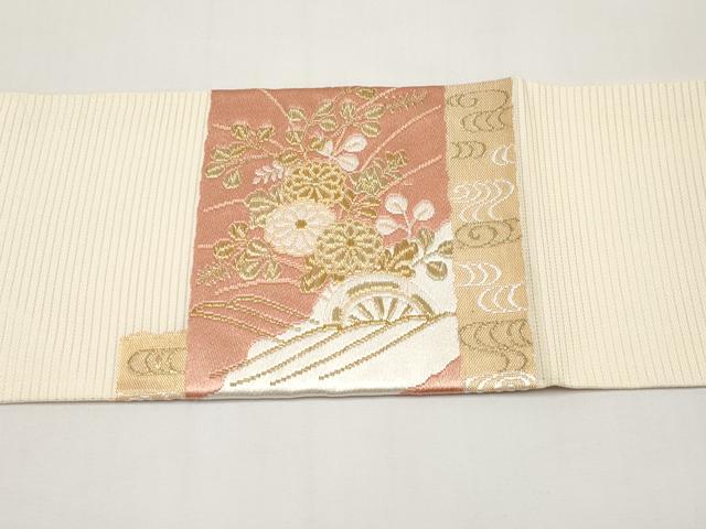 平和屋着物*夏物 九寸名古屋帯 唐織 流水枝花文 金糸 正絹 逸品 CABI8421tx