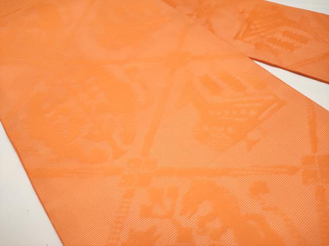 平和屋着物*夏物 九寸名古屋帯 動物菱天井文 赤橙色 正絹 逸品 CABI8422tx