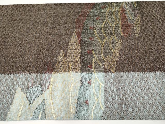 平和屋着物▽太鼓柄袋帯 スリーシーズン 春夏秋 櫛織 霞文 金糸 正絹 逸品 CABI8438tx