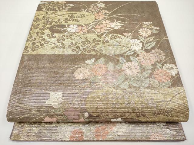 平和屋着物*夏物 六通柄袋帯 霞秋草文 金糸 正絹 逸品 CABI8446tx