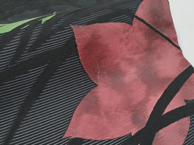 平和屋着物*夏物 九寸開き名古屋帯 すすき 舞花文 黒地 正絹 逸品 CABI8452tx