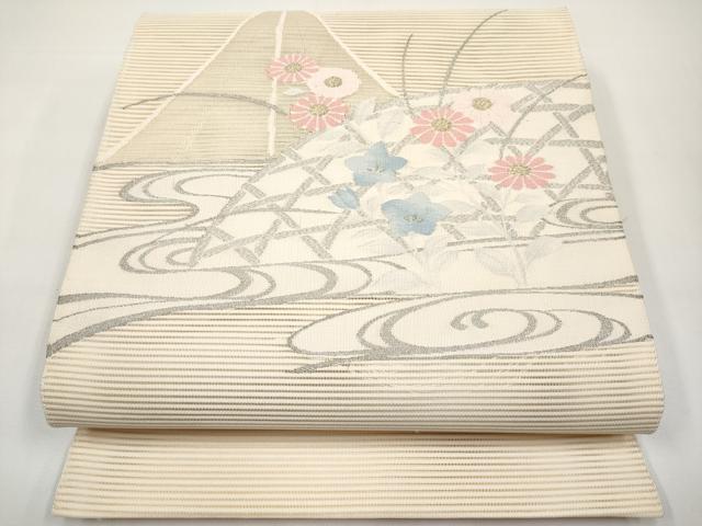平和屋着物*夏物 八寸名古屋帯 絽綴れ 流水籬草花文 金銀糸 正絹 逸品 未使用 CABI8463tx
