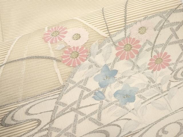平和屋着物*夏物 八寸名古屋帯 絽綴れ 流水籬草花文 金銀糸 正絹 逸品 未使用 CABI8463tx