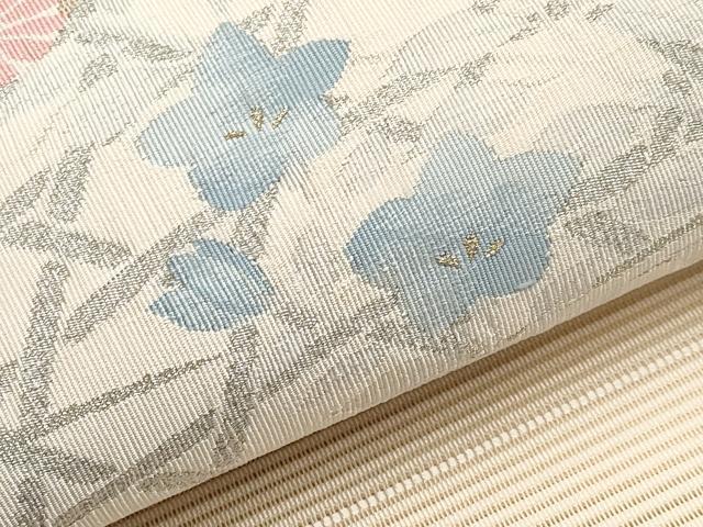 平和屋着物*夏物 八寸名古屋帯 絽綴れ 流水籬草花文 金銀糸 正絹 逸品 未使用 CABI8463tx