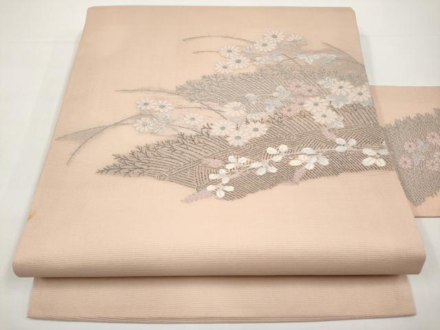 平和屋着物*夏物 九寸名古屋帯 枝花文 正絹 逸品 CABI8464tx