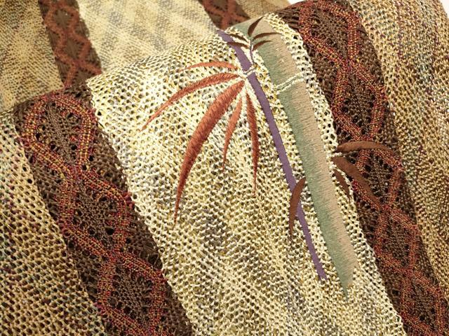 平和屋着物*夏物 八寸名古屋帯 組織 刺繍 笹竹文 金糸 やまと誂製 正絹 逸品 CABI8470tx