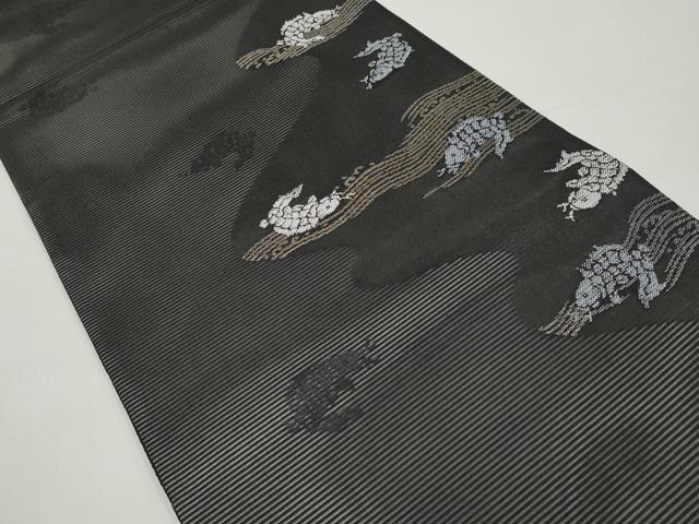 平和屋着物*夏物 六通柄袋帯 荒磯 黒地 金銀糸 正絹 逸品 CABI8472tx