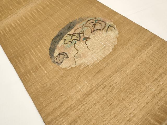 平和屋着物*夏物 西陣 老舗 渡文謹製 手織 すくひ 両面 太鼓柄袋帯 蔦の葉文 金糸 正絹 逸品 未使用 CABI8476tx
