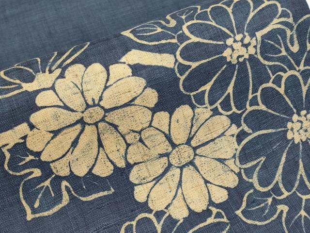 平和屋着物*夏物 太鼓柄袋帯 藍 枝菊文 麻 逸品 CABI8478tx