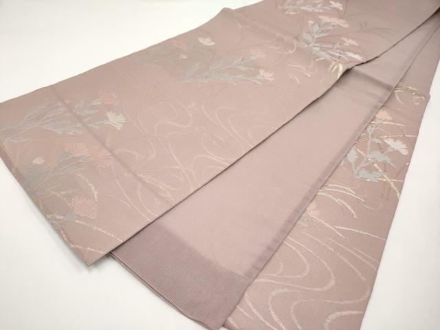 平和屋着物*夏物 六通柄袋帯 流水草花文 金糸 正絹 逸品 CABI8483tx