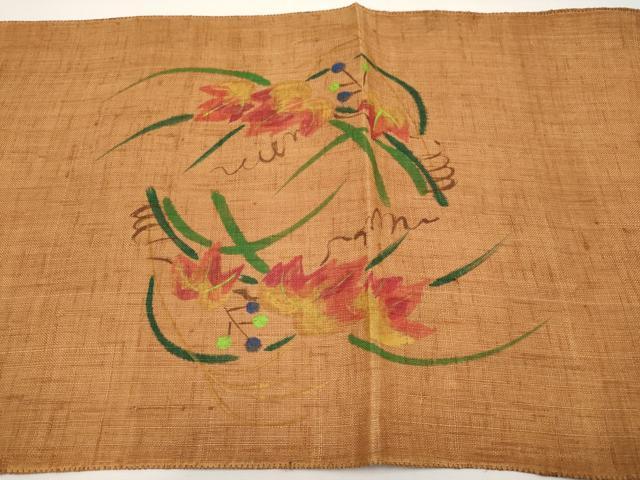 平和屋着物*夏物 太鼓柄袋帯 手描き 葡萄蔦の葉文 麻 逸品 未使用 CABI8485tx