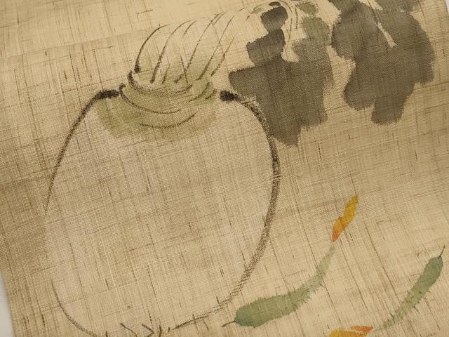 平和屋着物*夏物 染色作家 桐山紫香 手描き 九寸開き名古屋帯 成り物 麻 逸品 CABI8502tx