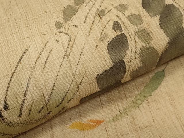 平和屋着物*夏物 染色作家 桐山紫香 手描き 九寸開き名古屋帯 成り物 麻 逸品 CABI8502tx