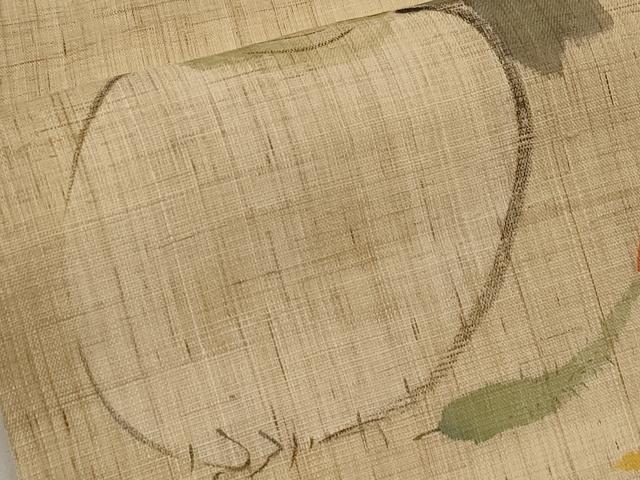 平和屋着物*夏物 染色作家 桐山紫香 手描き 九寸開き名古屋帯 成り物 麻 逸品 CABI8502tx
