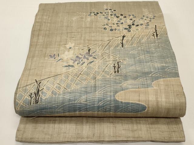 平和屋着物*夏物 九寸開き名古屋帯 流水籬枝花文 麻 逸品 CABI8508tx