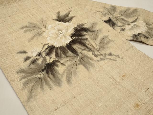 平和屋着物*夏物 九寸名古屋帯 作家物 手描き 紬地 牡丹 正絹 逸品 CABI8509tx