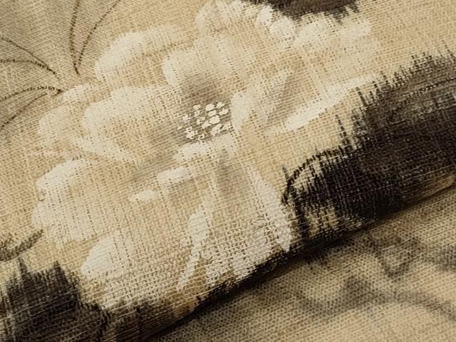 平和屋着物*夏物 九寸名古屋帯 作家物 手描き 紬地 牡丹 正絹 逸品 CABI8509tx