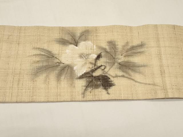 平和屋着物*夏物 九寸名古屋帯 作家物 手描き 紬地 牡丹 正絹 逸品 CABI8509tx
