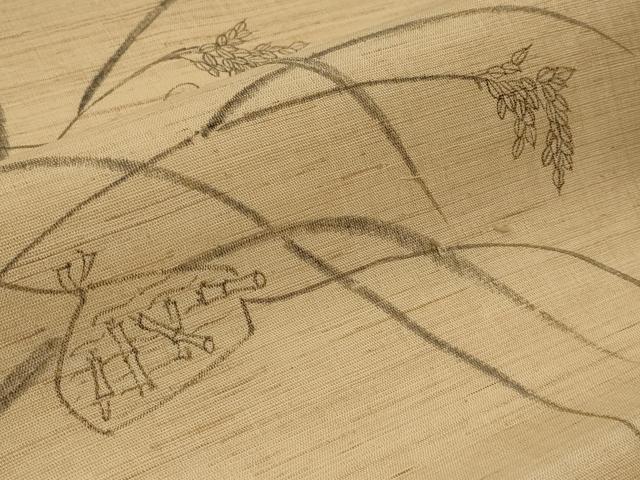 平和屋着物*夏物 九寸名古屋帯 手描き 絵馬 稲穂 麻 逸品 CABI8510tx