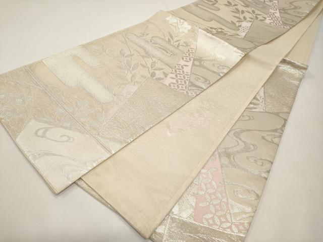 平和屋着物*夏物 六通柄袋帯 霞枝花文 銀糸 正絹 逸品 CABI8512tx