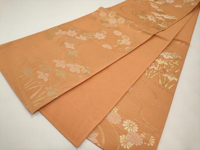 平和屋着物*夏物 六通柄袋帯 流水草花文 金糸 正絹 逸品 CABI8515tx