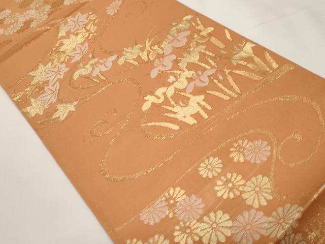 平和屋着物*夏物 六通柄袋帯 流水草花文 金糸 正絹 逸品 CABI8515tx