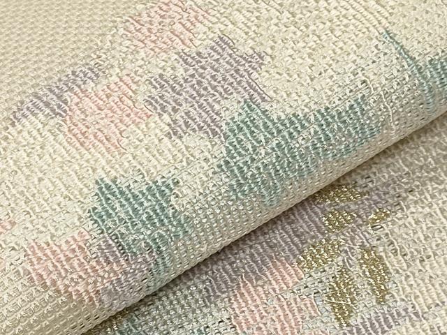 平和屋着物*夏物 太鼓柄袋帯 扇面草花文 金糸 正絹 逸品 未使用 CABI8524tx