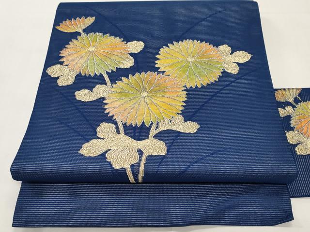 平和屋着物*夏物 九寸名古屋帯 枝菊文 金糸 正絹 逸品 未使用 CABI8537tx