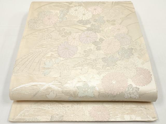 平和屋着物*夏物 六通柄袋帯 秋草文 銀糸 正絹 逸品 CABI8541tx