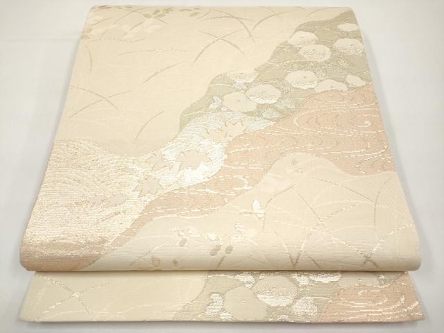 平和屋着物*夏物 六通柄袋帯 道長草花文 金糸 正絹 逸品 CABI8542tx
