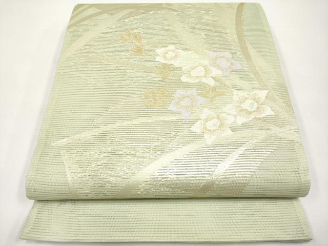 平和屋着物*夏物 六通柄袋帯 草花文 金糸 正絹 逸品 未使用 CABI8550tx