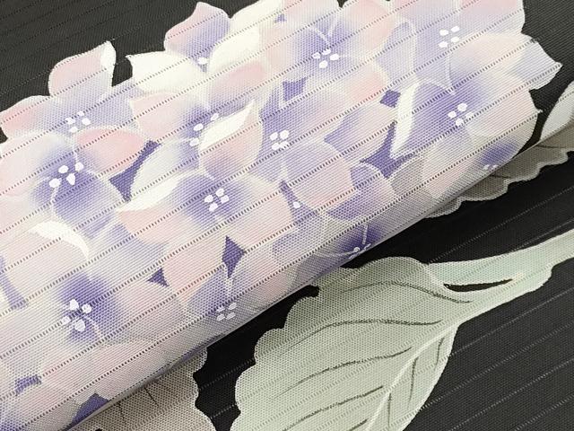 平和屋着物*夏物 絽塩瀬 九寸名古屋帯 手描き 紫陽花 黒地 正絹 逸品 CABI8554tx