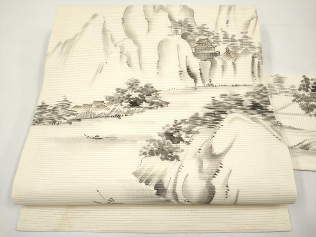 平和屋着物*夏物 九寸名古屋帯 作家物 手描き 水辺風景文 正絹 逸品 CABI8557tx