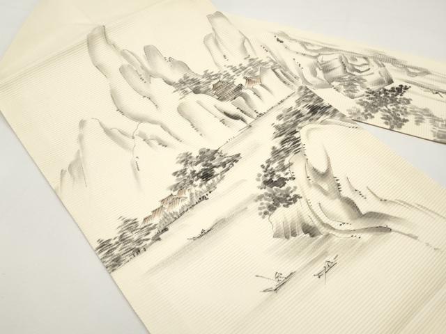 平和屋着物*夏物 九寸名古屋帯 作家物 手描き 水辺風景文 正絹 逸品 CABI8557tx
