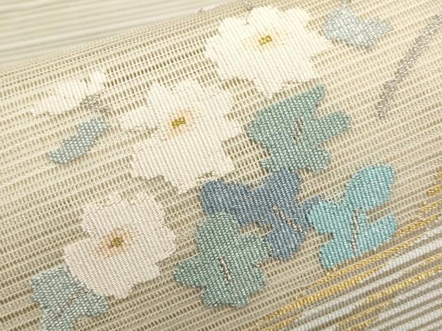 平和屋着物*夏物 八寸名古屋帯 絽綴れ 流水枝花文 金銀糸 正絹 逸品 CABI8569tx