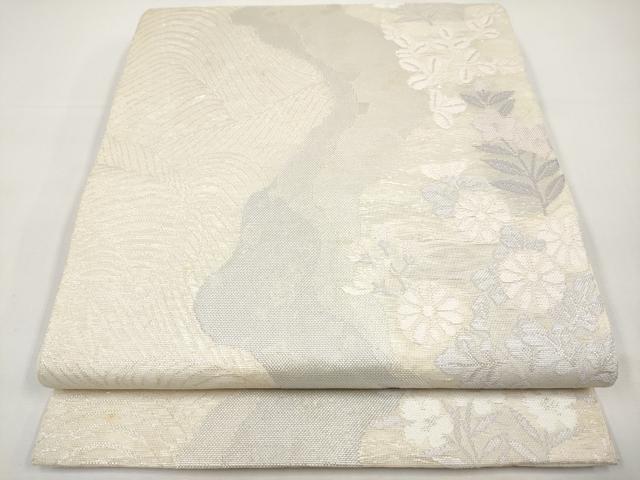 平和屋着物*夏物 六通柄袋帯 道長草花文 銀糸 正絹 逸品 CABI8573tx