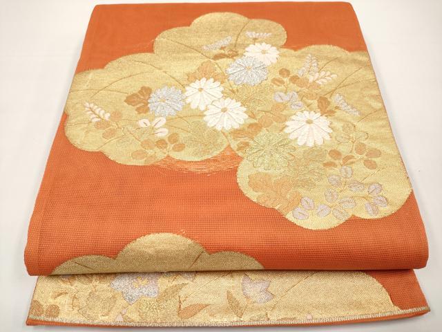 平和屋着物*夏物 六通柄袋帯 雲取り枝花文 金銀糸 正絹 逸品 CABI8574tx