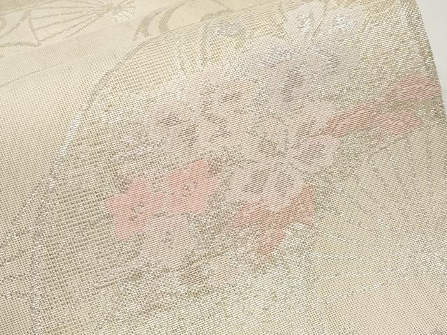 平和屋着物*夏物 六通柄袋帯 扇面流水草花文 銀糸 正絹 逸品 CABI8584tx
