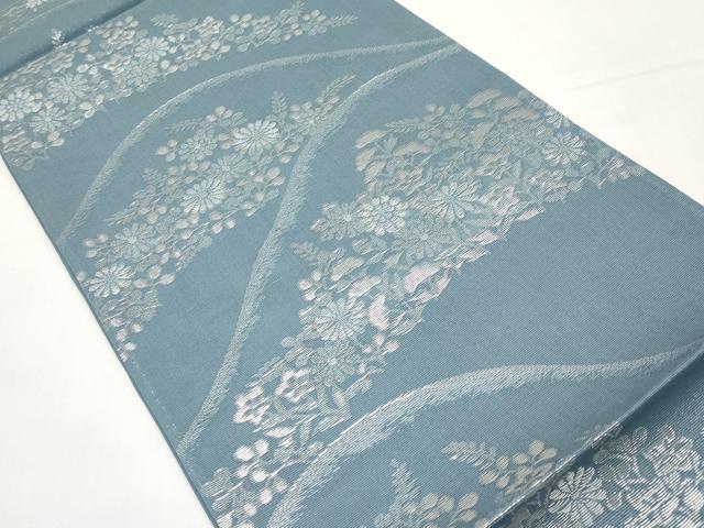 平和屋着物*夏物 六通柄袋帯 遠山秋草文 銀糸 正絹 逸品 未使用 CABI8585tx