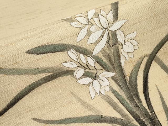 平和屋着物*夏物 九寸開き名古屋帯 手描き 草花文 麻 逸品 CABI8594tx