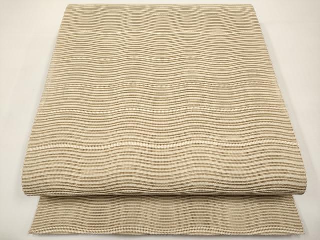 平和屋着物*夏物 八寸名古屋帯 絽綴れ よろけ縞 柴染色 正絹 逸品 未使用 CABI8596tx
