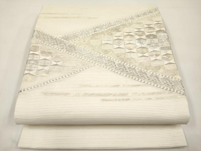 平和屋着物*夏物 九寸開き名古屋帯 抽象文 銀糸 正絹 逸品 CABI8599tx