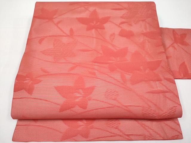 平和屋着物*夏物 九寸名古屋帯 桔梗 赤紅色 正絹 逸品 CABI8601tx