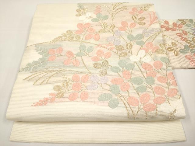平和屋着物*夏物 九寸名古屋帯 唐織 萩文 金糸 正絹 逸品 CABI8604tx