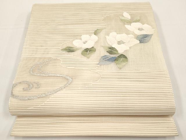 平和屋着物*夏物 八寸名古屋帯 絽綴れ 流水草花文 銀糸 正絹 逸品 CABI8609tx